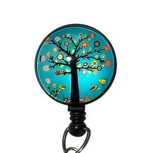 Blue Tree Swivel Retractable ID Badge Snap Holder Clip Teacher Nurse Doctor (1)